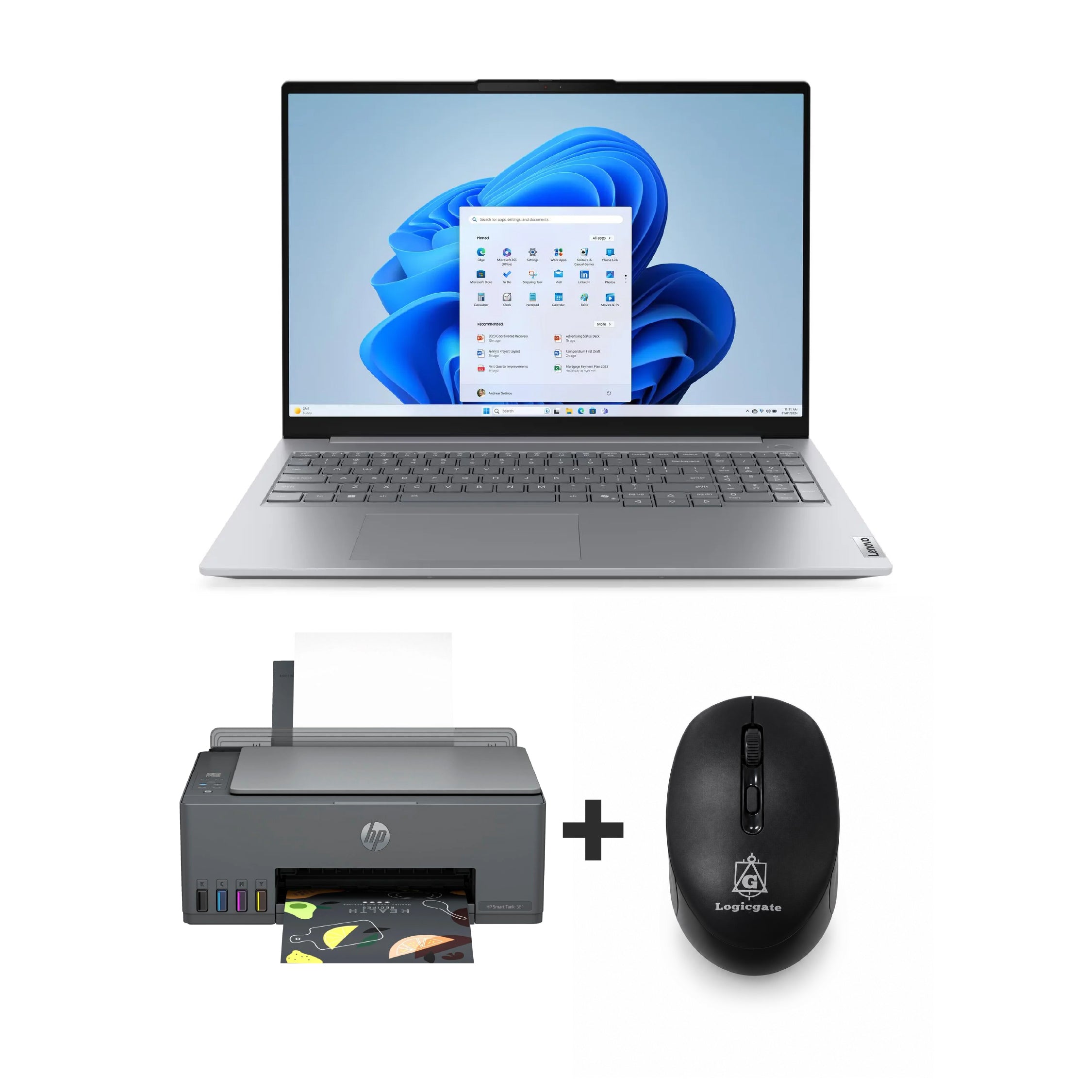 Lenovo ThinkBook 16 G8 IAL 215K0030GP لابتوب - 16 بوصة WUXGA ‏60Hz - Intel Core Ultra 7 255H - ذاكرة RAM سعة 16GB - SSD سعة 512GB - مشترك - WIN 11 PRO K + طابعة HP Smart Tank 581 لاسلكية متعددة الوظائف + ماوس