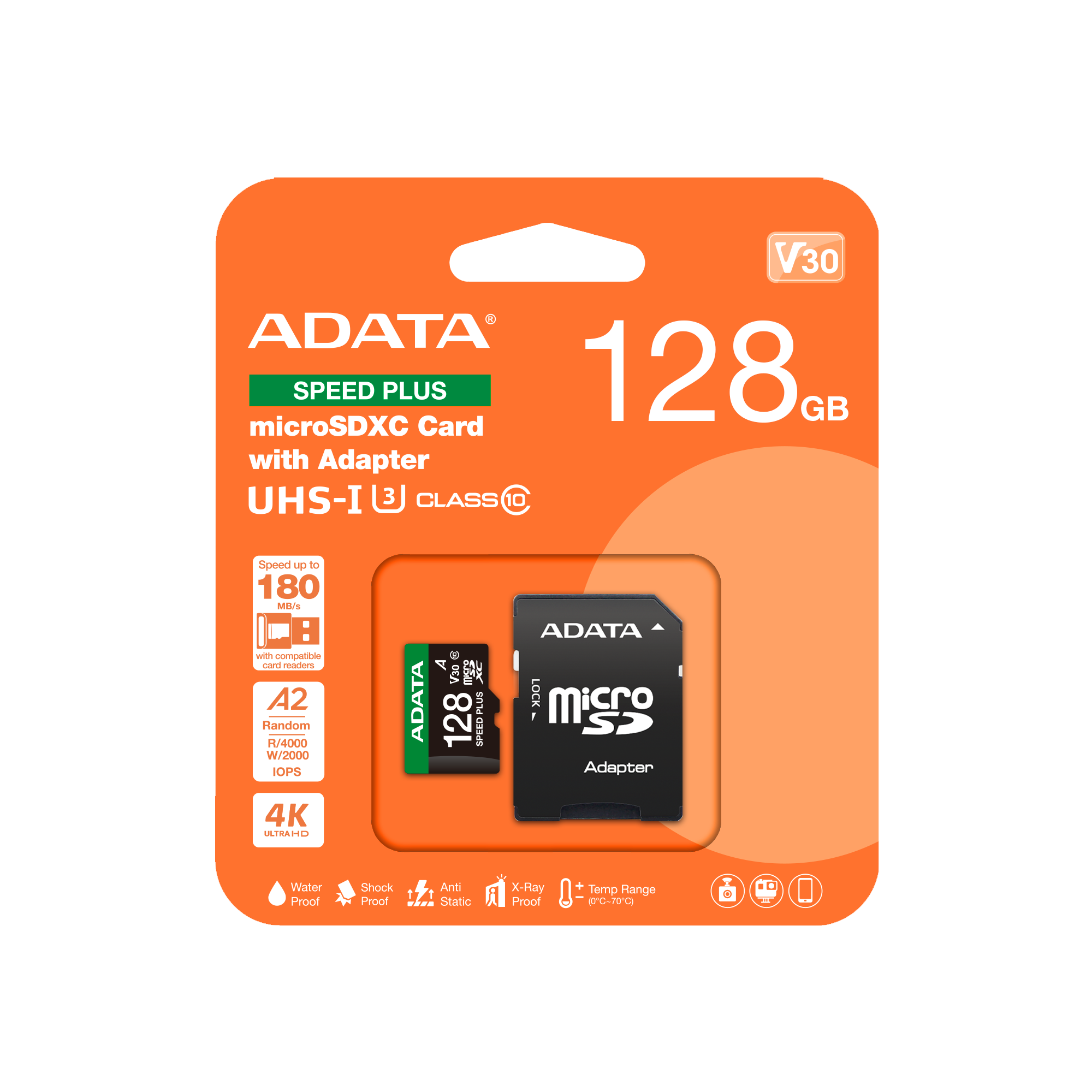 بطاقة ADATA SPEED PLUS microSDXC UHS-I U3 Class 10 بسعة 128 جيجابايت