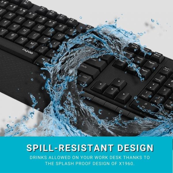 Rapoo Wireless Keyboard and Mouse Combo X1960 -2.4GHz – Low-Profile Full-Size Keys, Optical Mouse, Long Battery Life, USB Receiver