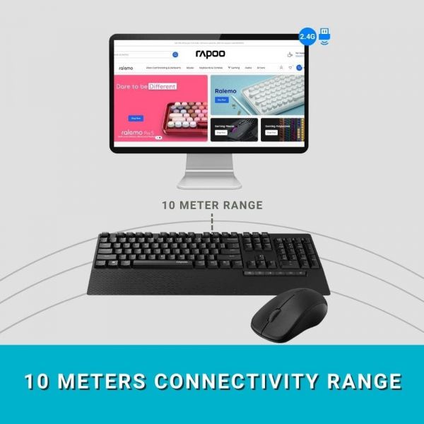 Rapoo Wireless Keyboard and Mouse Combo X1960 -2.4GHz – Low-Profile Full-Size Keys, Optical Mouse, Long Battery Life, USB Receiver