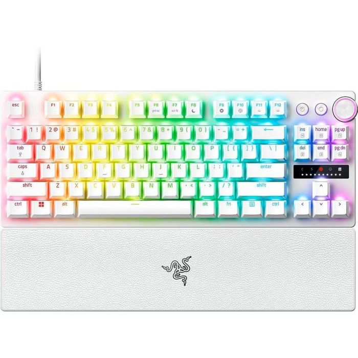 Razer Huntsman V3 Pro Tenkeyless - لوحة مفاتيح رياضية إلكترونية بصرية تناظرية TKL بضغطة زر سريعة وتشغيل سريع (تعديلات سريعة مدمجة، قرص متعدد الوظائف وأزرار) تصميم أمريكي | أبيض 