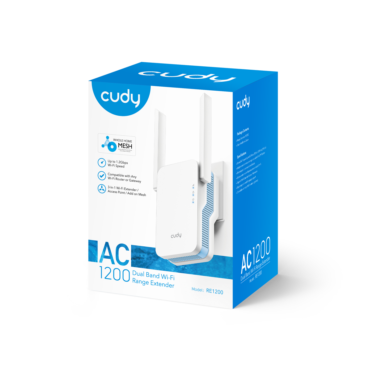Cudy RE1200 1.0 AC1200 Mesh Wi‑Fi Extender (867+300 Mbps), 30‑Device Support, Ethernet & Mesh Satellite