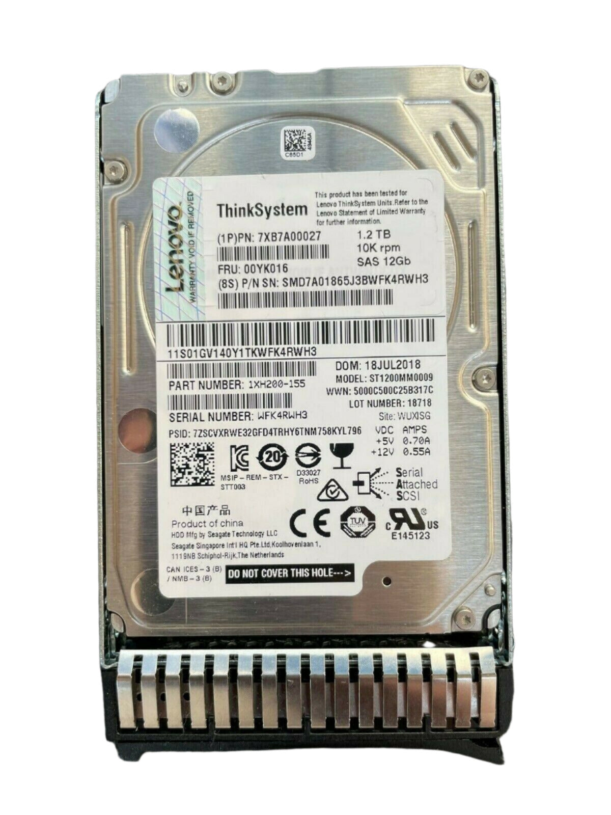 قرص صلب Lenovo ThinkSystem SAS سعة 1.2 تيرابايت بسرعة 10 آلاف دورة في الدقيقة وسرعة 12 جيجابت في الثانية ومقاس 2.5 بوصة قابل للتبديل السريع، 512n