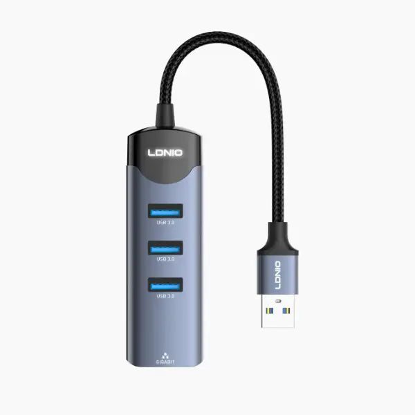 محول موزع USB متعدد المنافذ LDNIO DS-144U 4 في 1، من USB-A إلى 4 منافذ USB، جهاز توصيل وتشغيل لنقل البيانات لأجهزة اللابتوب والكمبيوتر، تصميم مدمج محمول، بناء متين للاستخدام المنزلي والمكتبي