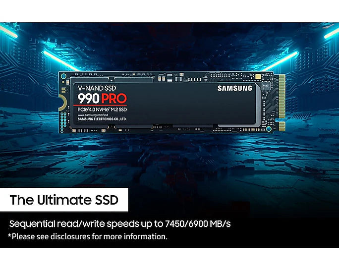 Samsung 990 PRO 1TB NVMe PCIe Gen 4.0 M.2 SSD – Up to 7,450 MB/s Read, 6,900 MB/s Write, Enhanced Power Efficiency, Smart Thermal Control