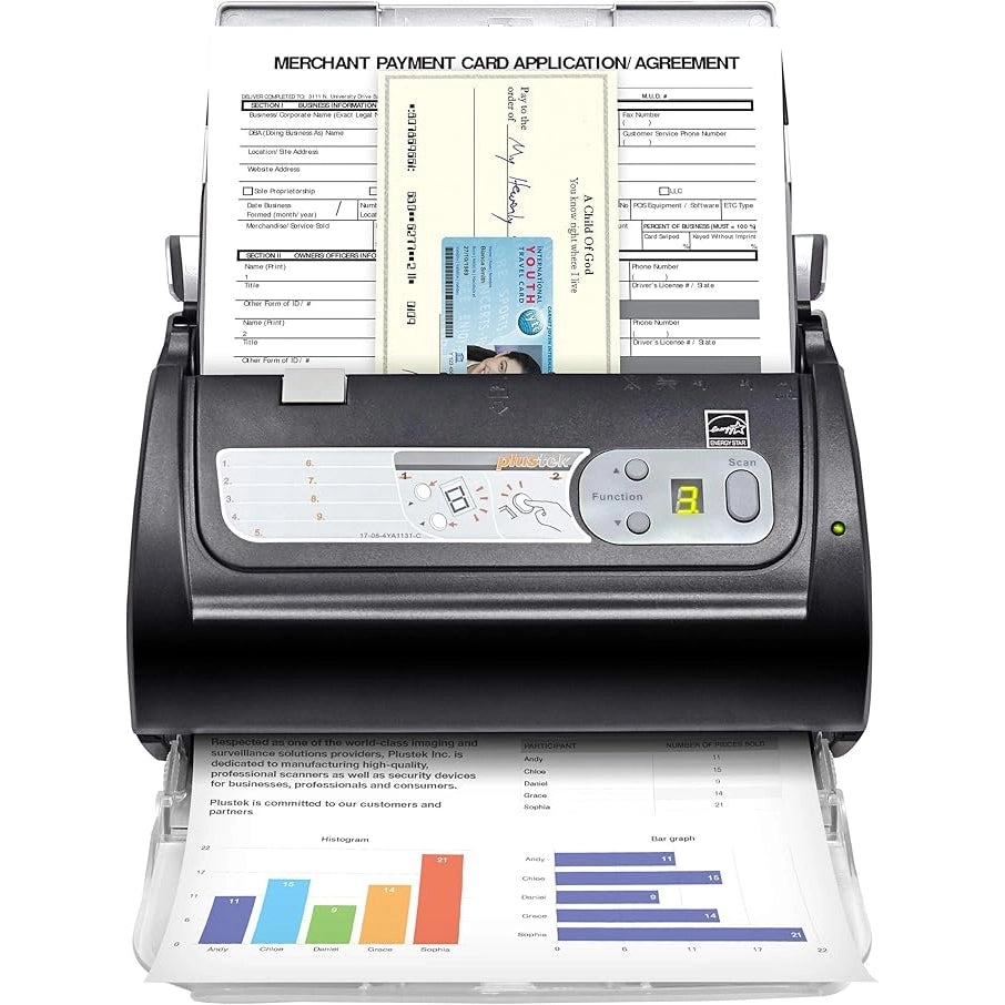 ماسح مستندات Plustek SmartOffice PS188 مزدوج الوجه، 30 صفحة في الدقيقة / 60 صورة في الدقيقة، وحدة تغذية تلقائية للمستندات سعة 50 ورقة، 600 نقطة لكل بوصة، OCR، USB 2.0