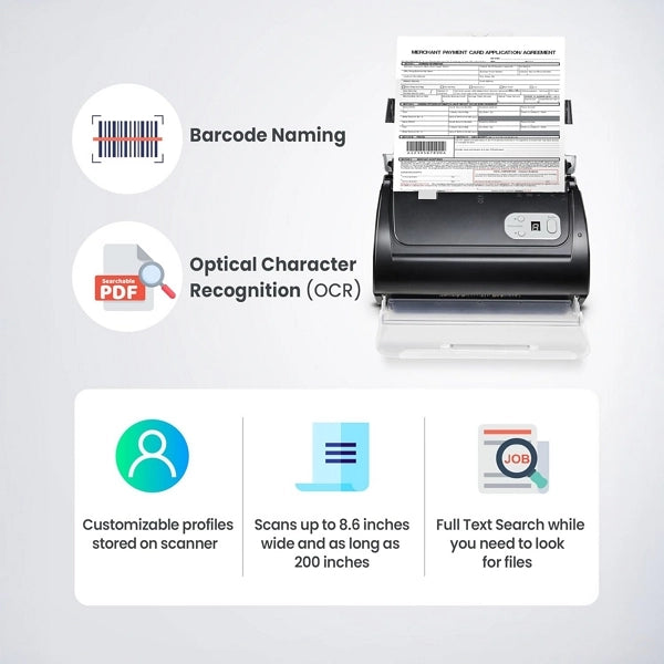 ماسح مستندات Plustek SmartOffice PS188 مزدوج الوجه، 30 صفحة في الدقيقة / 60 صورة في الدقيقة، وحدة تغذية تلقائية للمستندات سعة 50 ورقة، 600 نقطة لكل بوصة، OCR، USB 2.0