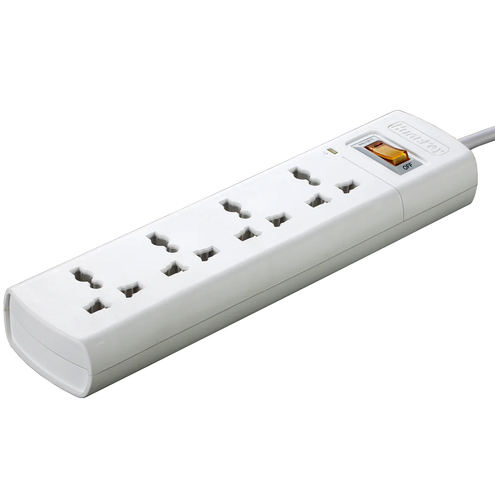 HUNTKEY SZM404 4-Outlet Surge Protection Power Strip 210 Joule – MAX 2500 W/10 A 250 V, One-Piece Copper Bar, Overload & Flame-Retardant Protection