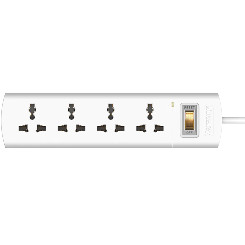 HUNTKEY SZM404 4-Outlet Surge Protection Power Strip 210 Joule – MAX 2500 W/10 A 250 V, One-Piece Copper Bar, Overload & Flame-Retardant Protection