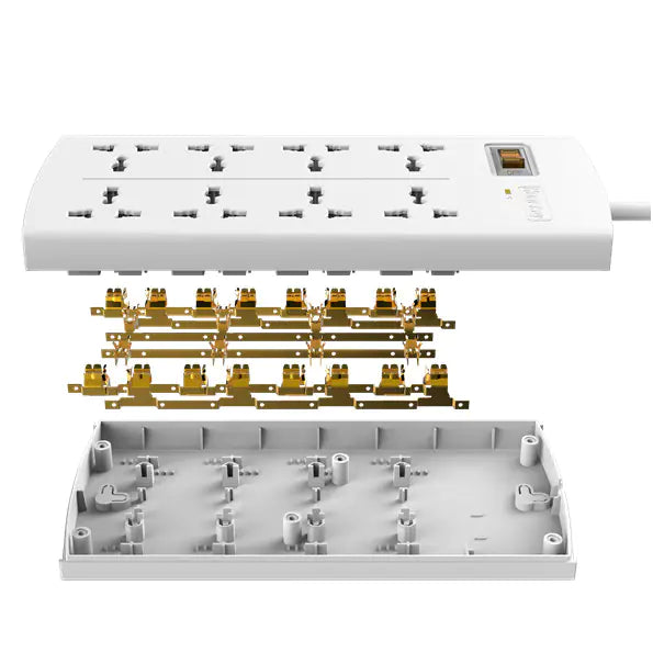 Huntkey SZM804 Power Strip, 8-Outlet Extension Socket with Surge Protection (MAX 2500W, 10A, 5 m Cable, White)