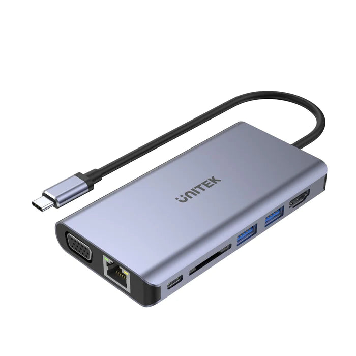 UNITEK uHUB O8+ 8-in-1 USB-C Dual Display Hub مع USB 5 جيجابت في الثانية وشحن PD 100W