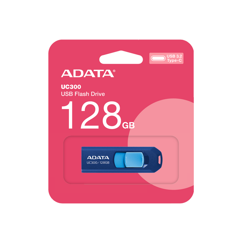 ADATA UC300 Type-C USB Flash Drive – USB 3.2 Gen 1, Up to 5Gbps - Sliding Capless Design, Compatible with Windows, macOS, Android, iPhone 15/16 - 128GB