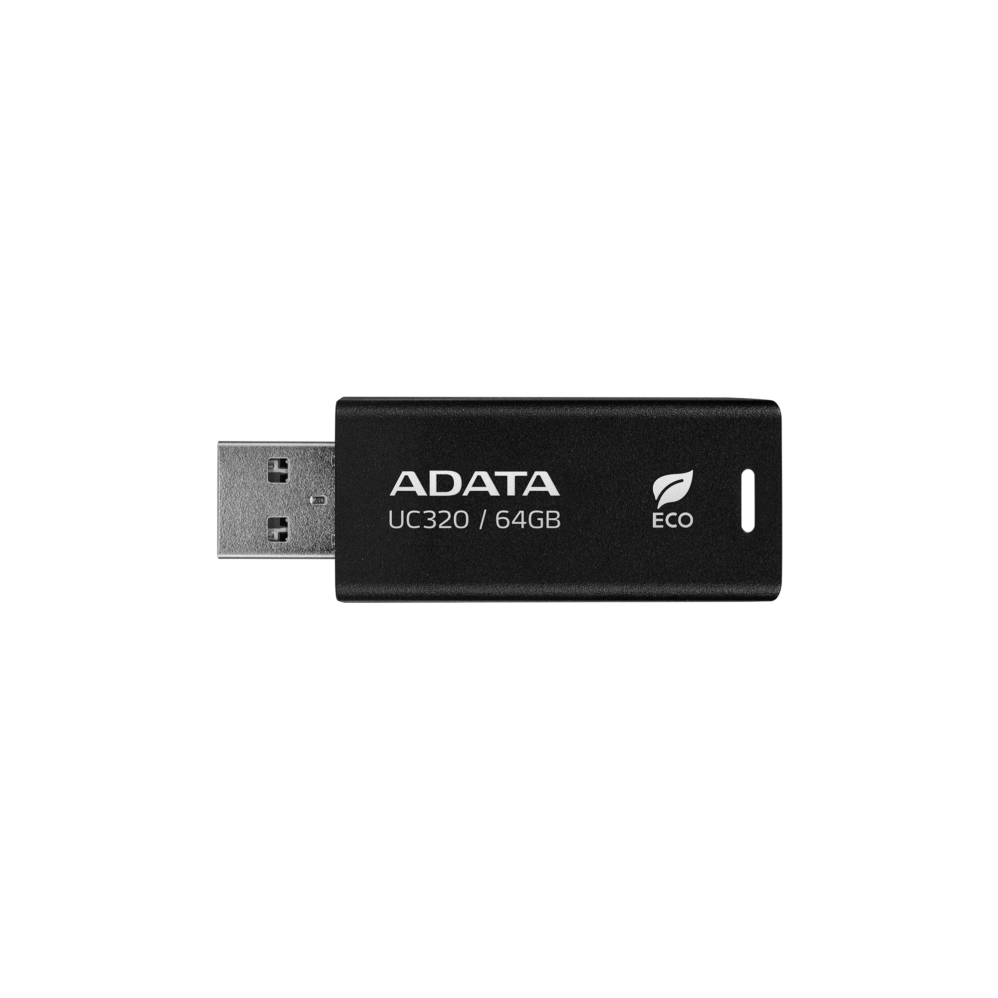 محرك أقراص فلاش ADATA UC320 USB 3.2 سعة 64 جيجابايت - تصميم منزلق بدون غطاء، بلاستيك PCR، سرعة 5 جيجابايت في الثانية، حلقة سلسلة مفاتيح