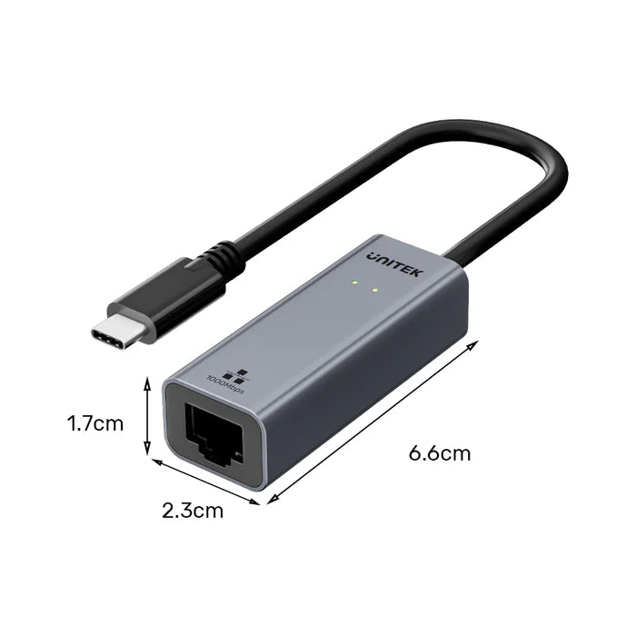 محول UNITEK من USB-C إلى RJ45 إيثرنت جيجابت، محول شبكة LAN بسرعة 1000 ميجابت في الثانية، USB-C بسرعة 5 جيجابت في الثانية، توصيل وتشغيل، رمادي فضائي
