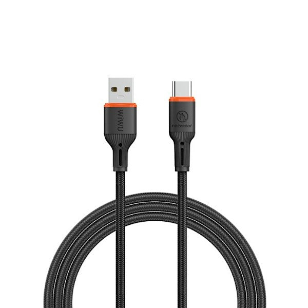 كابل شحن ونقل بيانات WiWU FlameGuard Wi-C096 من USB-A إلى USB-C، بطول 1.2M، مصنوع من TPE مثبط للهب ومضفّر بالنايلون، شحن سريع بجهد 5V