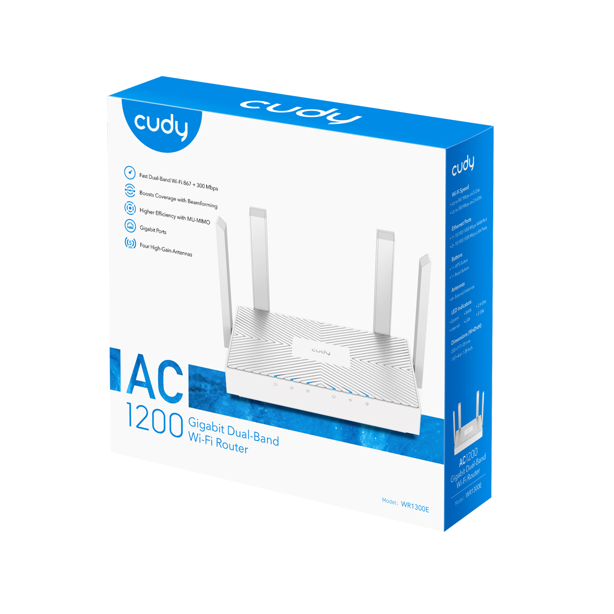 Cudy WR1300E 2.0 AC1200 Gigabit Mesh Wi‑Fi Router – 4‑Stream Dual‑Band, 3× Gigabit Ports, 50‑Device, VPN & WPA3
