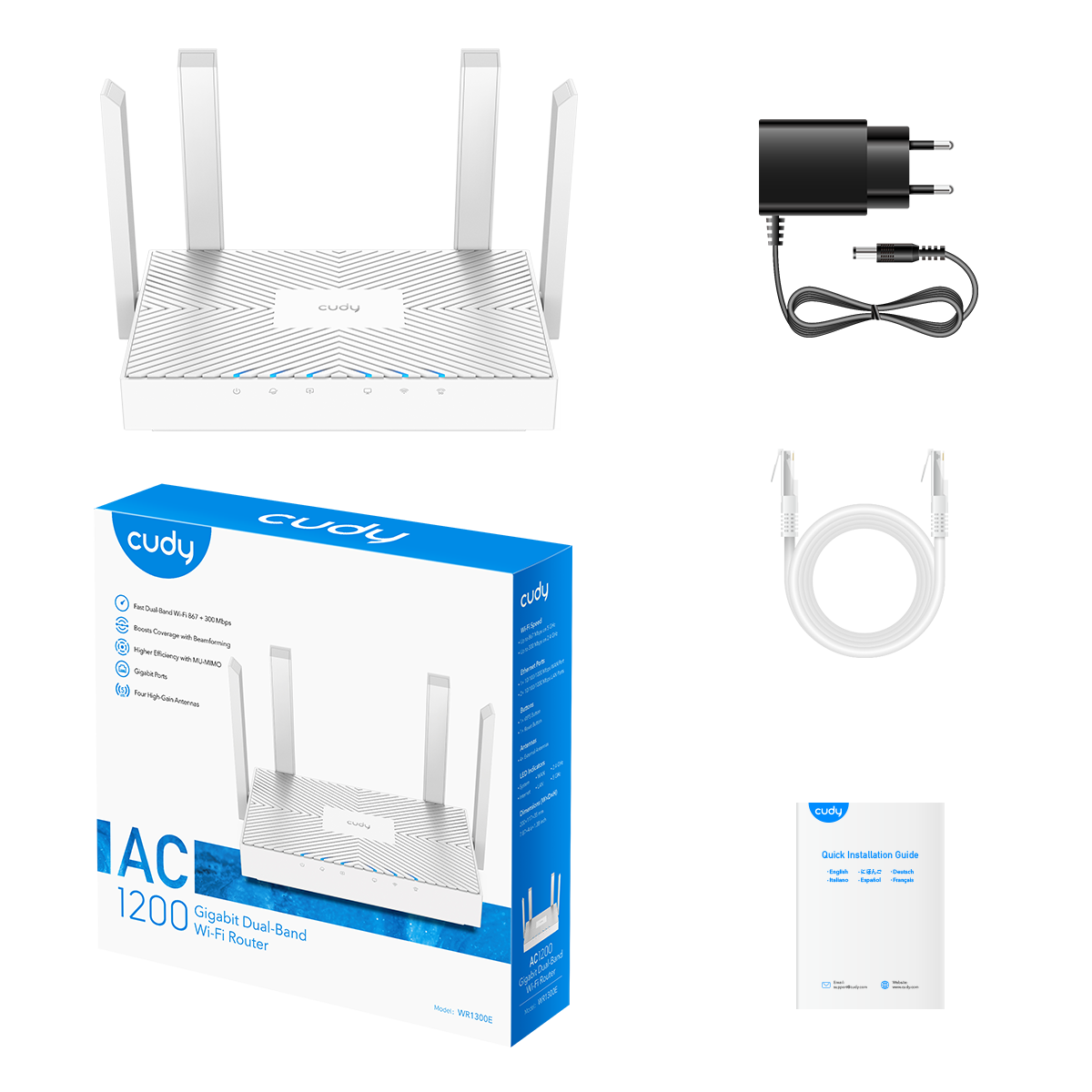 Cudy WR1300E 2.0 AC1200 Gigabit Mesh Wi‑Fi Router – 4‑Stream Dual‑Band, 3× Gigabit Ports, 50‑Device, VPN & WPA3