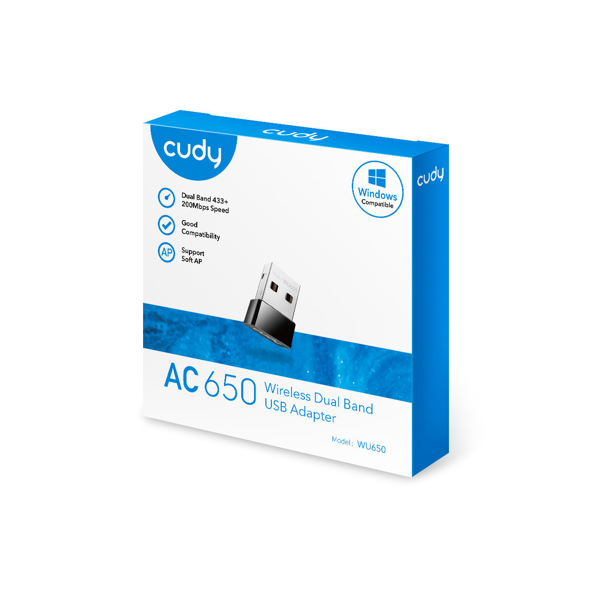 Cudy WU650 1.0 AC650 Dual‑Band Nano USB Wi‑Fi 5 Adapter – 433 Mbps @ 5 GHz + 200 Mbps @ 2.4 GHz, MU‑MIMO, Soft‑AP