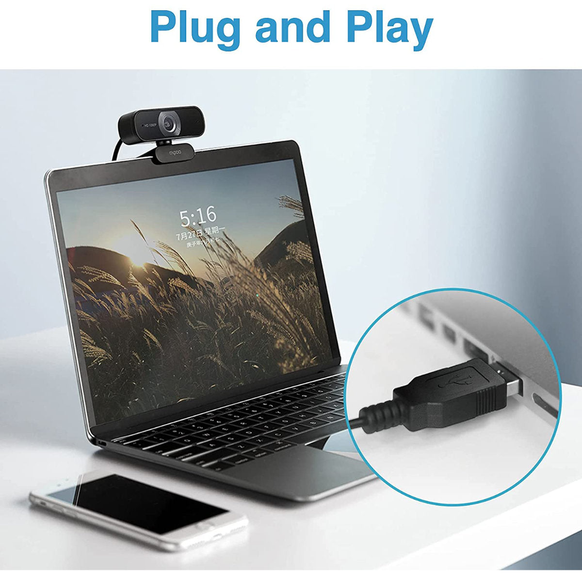 كاميرا ويب USB بدقة 1080p Full HD من Rapoo C260