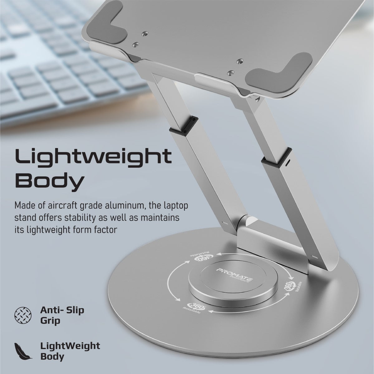 Promate DeskMate-6 Height Adjustable Laptop Stand with Heat Dissipation