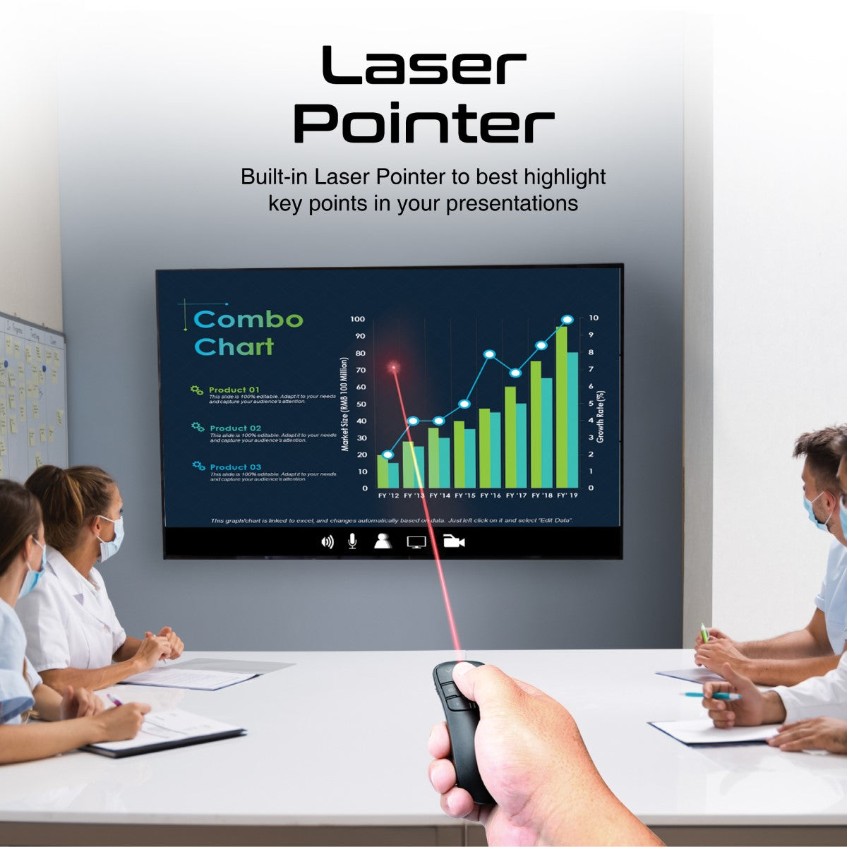 بروميت جهاز العرض اللاسلكي • نطاق عمل 10 متر • مؤشر ليزر أحمر • توافق عالمي • ProPointer