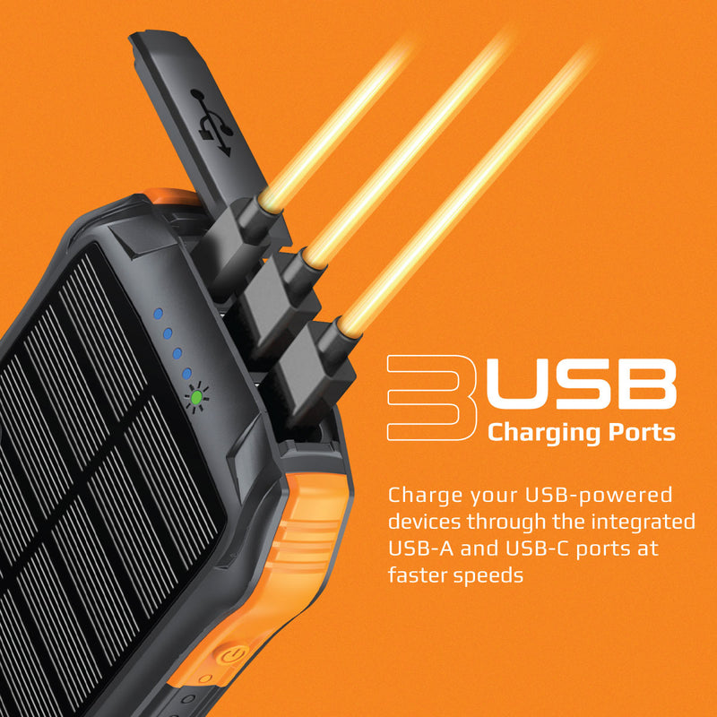 Promate SolarTank-20PDQi 20000mAh Solar Power Bank with Battery, Qi Charger, USB-C PD and QC 3.0 Port