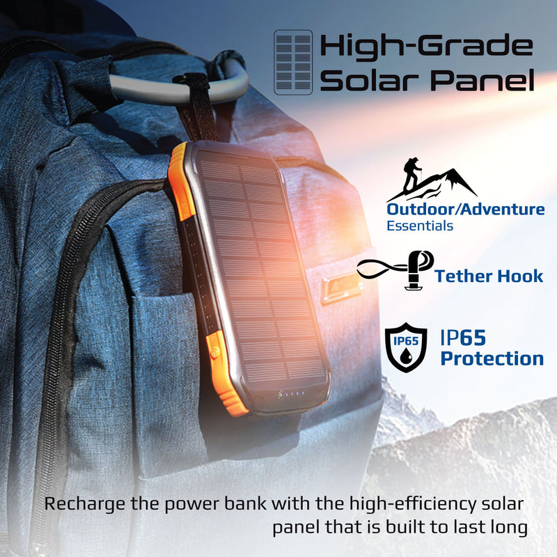 Promate SolarTank-10PDQi 10000mAh Solar Power Bank with Battery, Qi Charger, USB-C PD and QC 3.0 Port