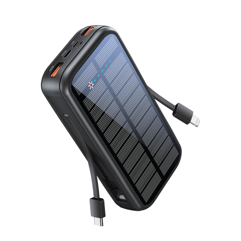 Promate SolarTank-20PDCi 20000mAh EcoLight Solar Power Bank with Built-in USB-C & Lightning Cables
