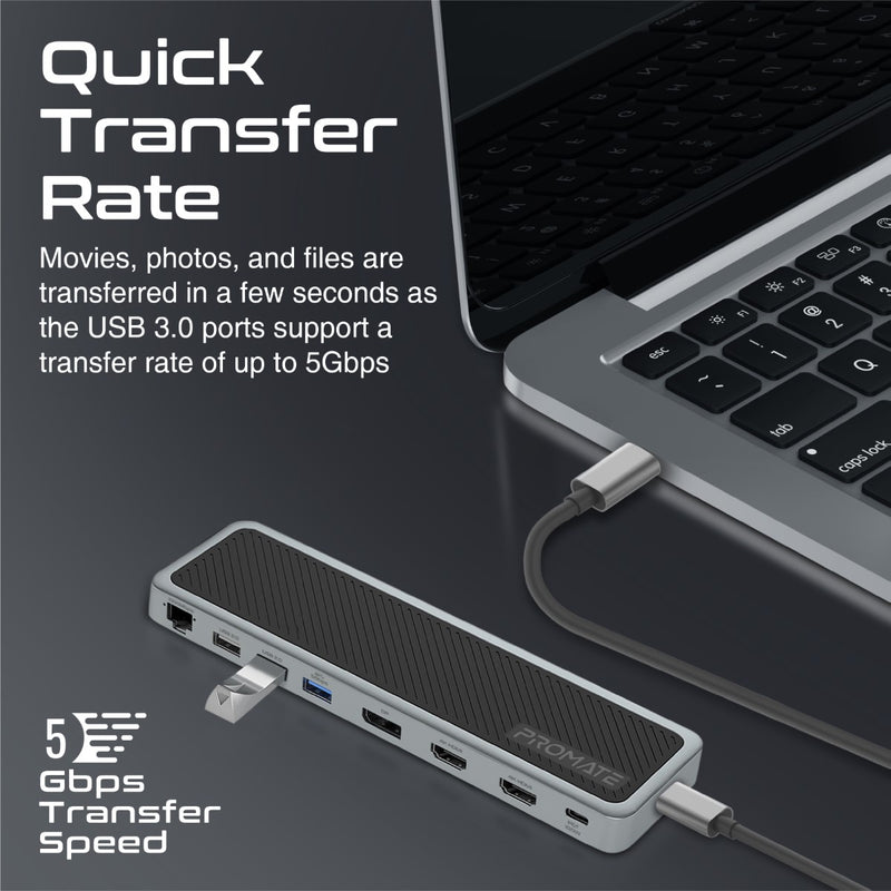 Promate 12-in-1 USB-C Hub • 2x4K HDMI • Display Port • 100W Power Delivery • USB 3.0 & USB 2.0 • 1000Mbps RJ45 • ApexHub-MST