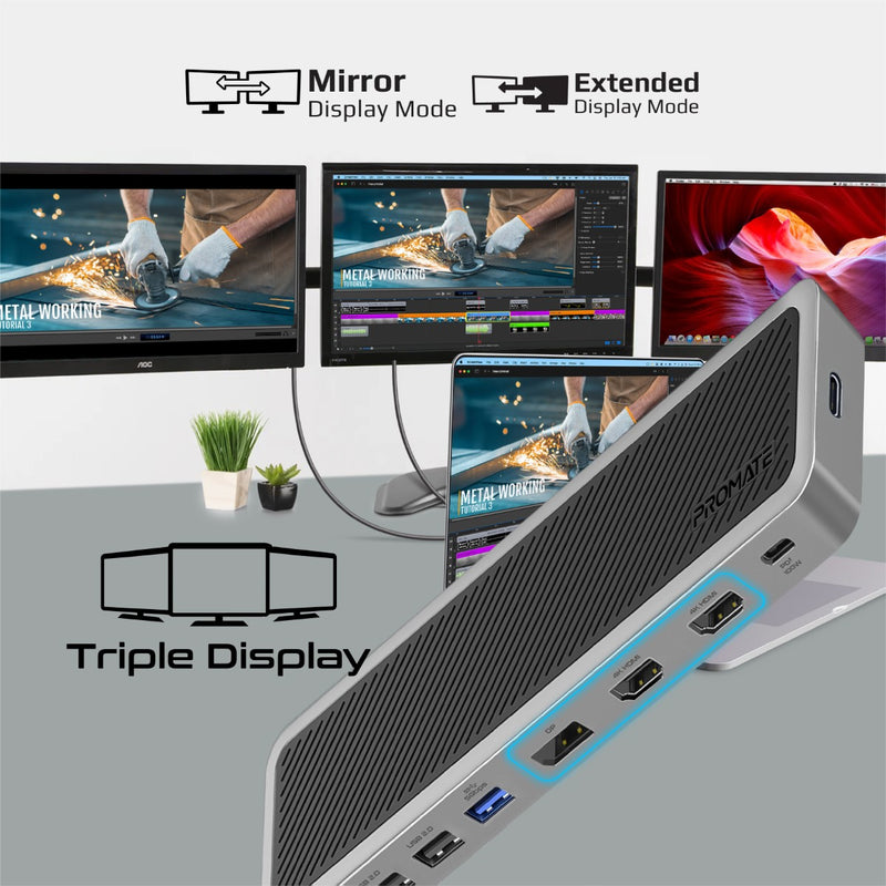 Promate 12-in-1 USB-C Hub • 2x4K HDMI • Display Port • 100W Power Delivery • USB 3.0 & USB 2.0 • 1000Mbps RJ45 • ApexHub-MST