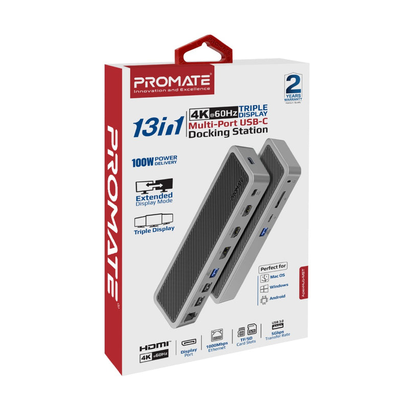 Promate 12-in-1 USB-C Hub • 2x4K HDMI • Display Port • 100W Power Delivery • USB 3.0 & USB 2.0 • 1000Mbps RJ45 • ApexHub-MST