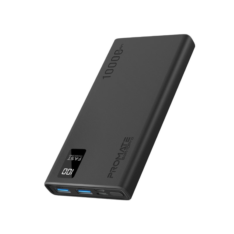 Promate 10,000mAh Compact Smart Charging Power Bank with Dual USB-A & USB-C Output