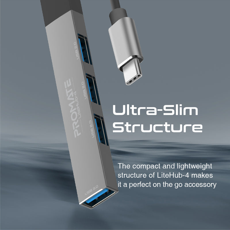 Promate 4-in-1 Multi-Port USB-C Data Hub - LiteHub-4