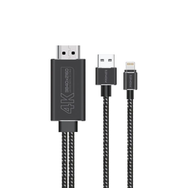 Promate 4K 60Hz High Definition Lightning Connector to HDMI Cable for iPhone or iPad