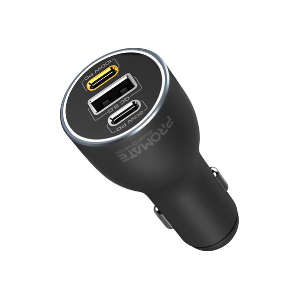 Promate 120W Car Charger with 2x USB-C Ports & USB-A Port - PowerDrive-120
