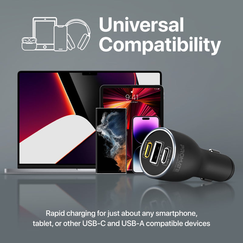 بروميت شاحن سيارة بقوة 120 واط مع 2 منافذ USB-C ومنفذ USB-A - PowerDrive-120