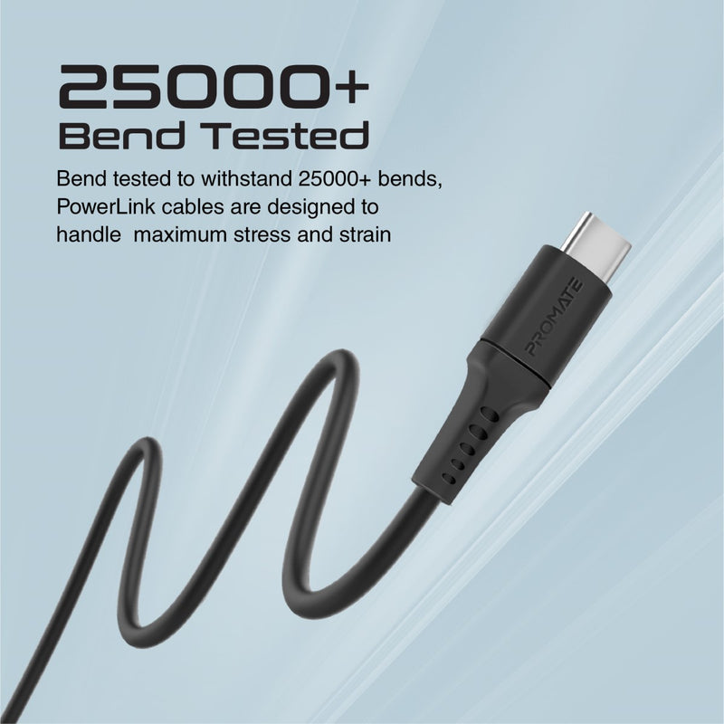 Promate USB-A to USB-C 2m Soft Silicone Cable, 480Mbps Data Transfer Rate - PowerLink-AC200
