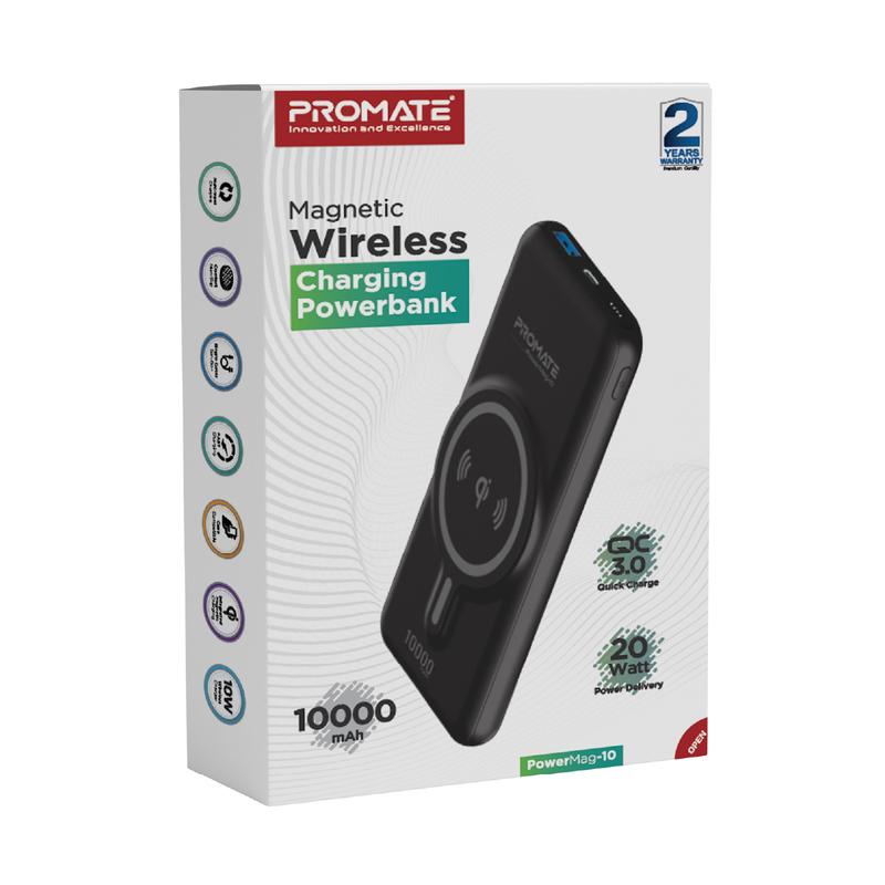 Promate 10,000mAh Wireless Charging Powerbank with 20W Power Delivery & QC 3.0