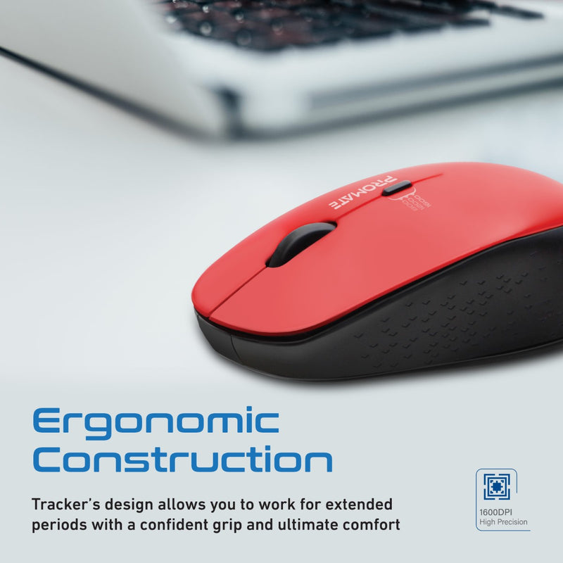 Promate 1600DPI MaxComfort Ergonomic 2.4G Wireless Mouse - Tracker