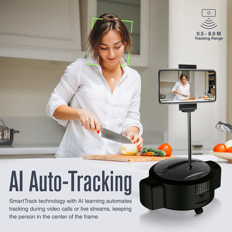 Promate Ai SmartTrack HD Handsfree Streaming Webcam • 360° Auto Rotation • 3 Mode LED Light • 8 Hour Working time • 5000mAh Power Bank • No App Required