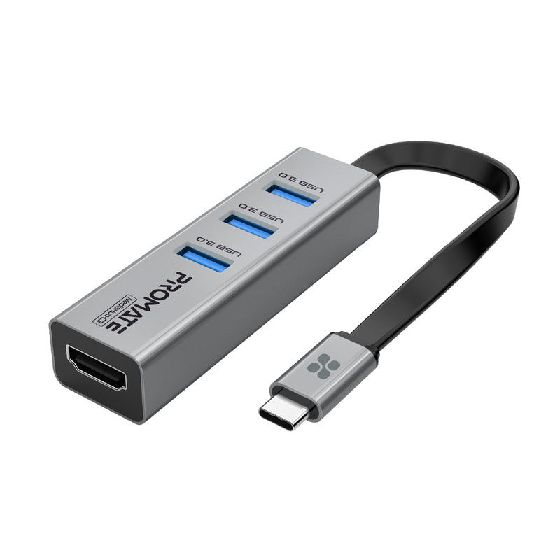 Promate MediaHub-C3 USB-C Hub HDMI Adapter with 3 USB 3.0 Ports, 5Gbps Sync Charge and 4K HDMI 30Hz Port