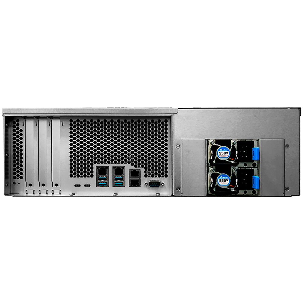ASUSTOR Lockerstor 16R Pro (AS7116RDX) – وحدة تخزين شبكية NAS بواجهة تركيب 3U و16 فتحة، مع معالج Intel Xeon E-2224، وذاكرة ECC DDR4 بسعة 8 جيجابايت (حتى 128 جيجابايت)، وفتحتين M.2 NVMe، وPCIe لدعم سرعات 10/25/40/50 جيجابت، وقابلية التوسعة حتى 28 فتحة