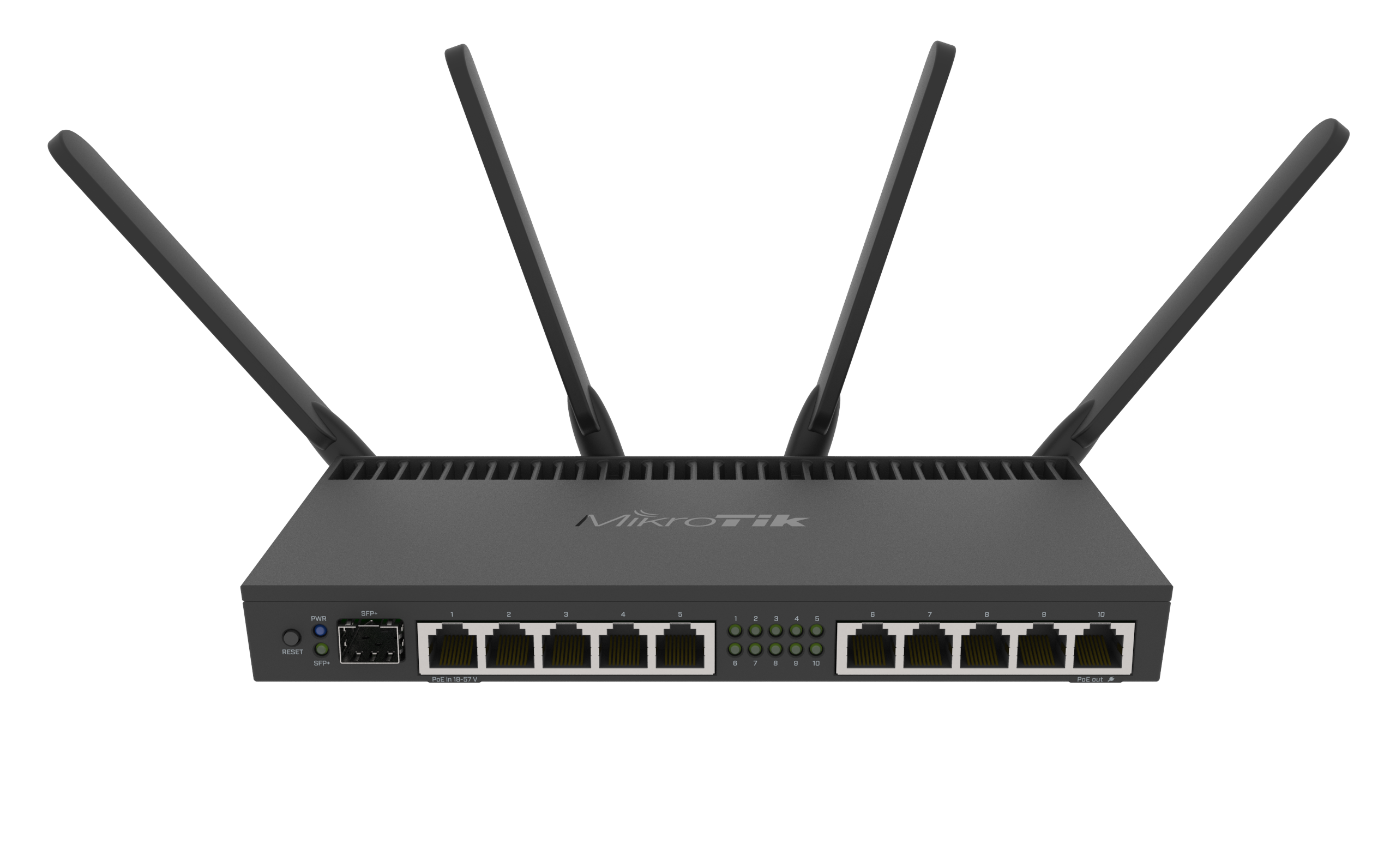 راوتر MikroTik RB4011iGS+5HacQ2HnD-IN، واي فاي AC مزدوج النطاق، 10 منافذ جيجابت، منفذ 10G SFP+ واحد، رباعي النواة، نظام تشغيل RouterOS