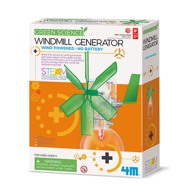 4M Green Science Windmill Generator – Build a 5" Wind-Powered LED Light, Ages 8+, Model 00-03267