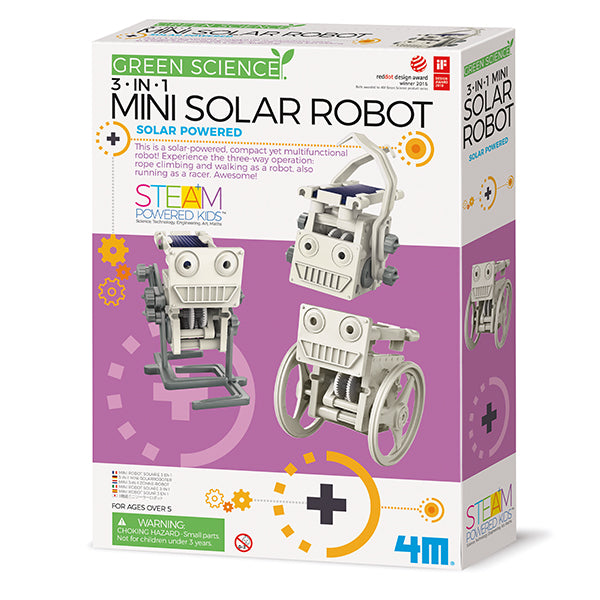 4M 3-in-1 Mini Solar Robot – Rope-Climbing, Walking, Racing Modes, Solar-Powered STEM Kit for Ages 8+, No Batteries Needed