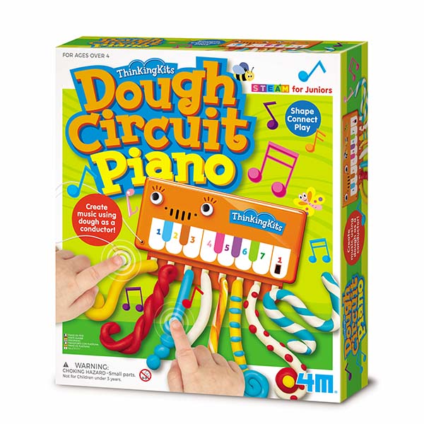 4M Dough Circuit Piano Kit – Build a Working 4-Note Piano with Conductive Dough, Ages 4+, Model 00-04916