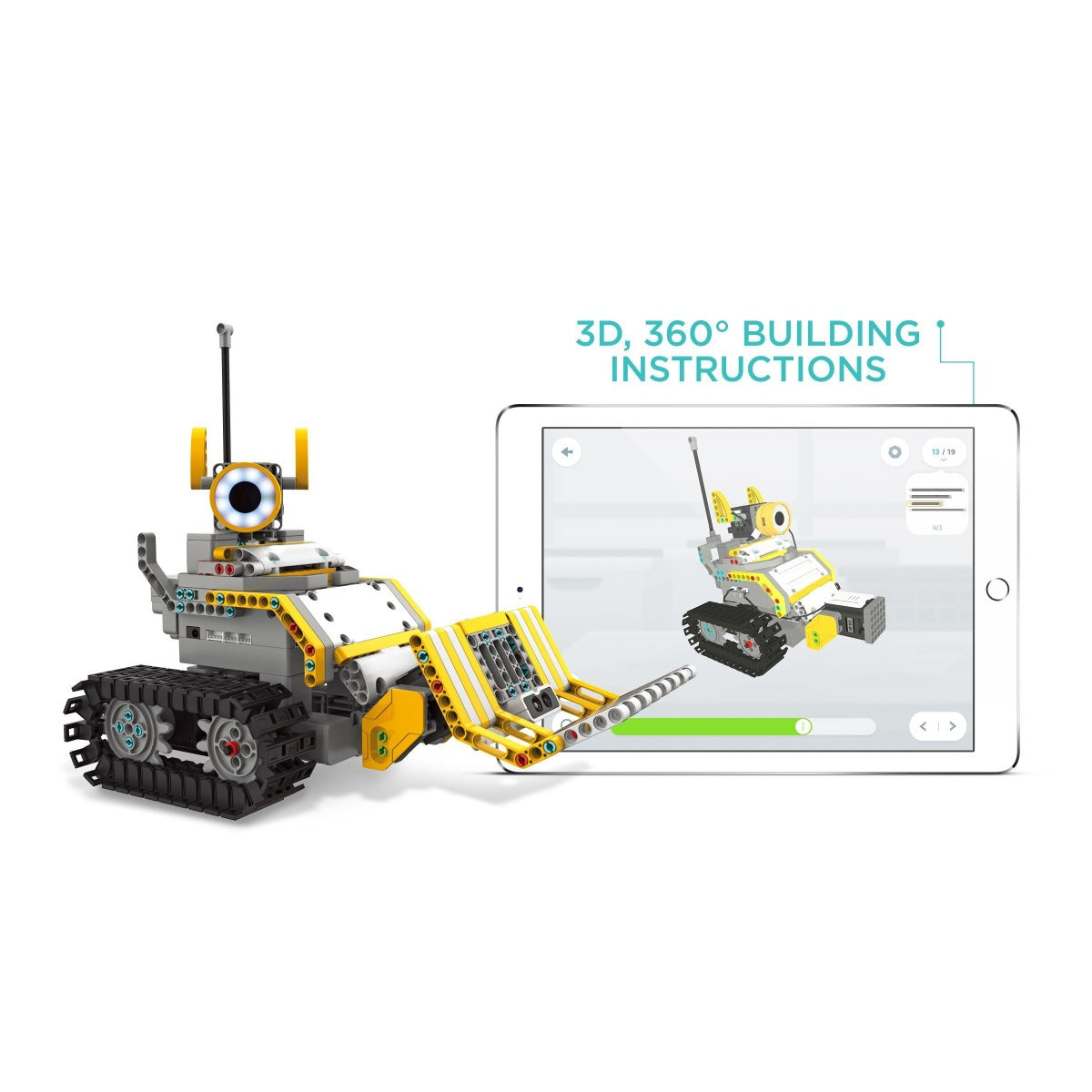 UBTECH JIMU Robot BuilderBots Kit – طقم بناء وبرمجة GrabberBot أو DigBot مع 357 قطعة، حساسات وبرمجة Blockly