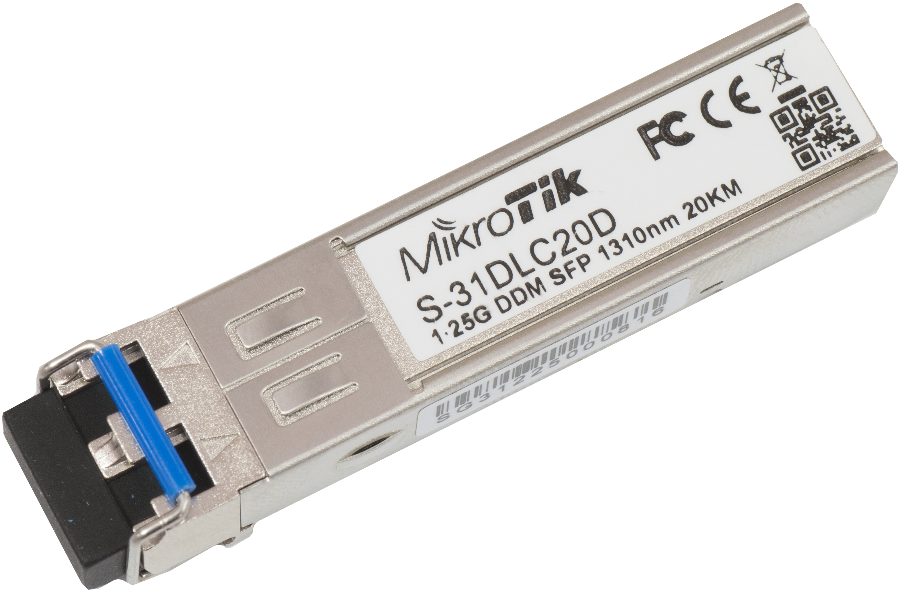 MikroTik S-31DLC20D SFP Transceiver Module, 1.25G, 1310nm Dual LC, 20km Single Mode Fiber, DDMI, Compatible with MikroTik SFP Ports