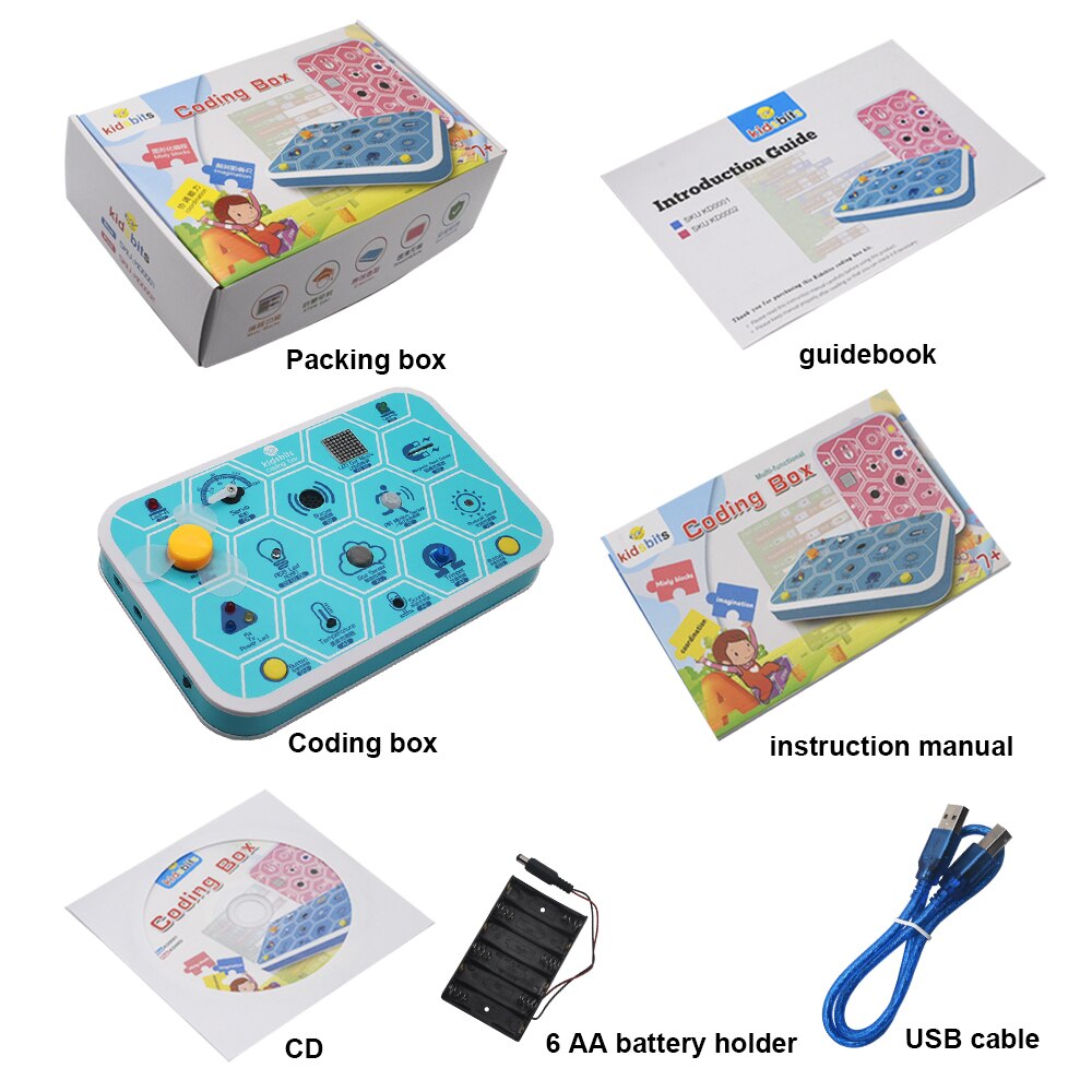 Keyestudio Kidsbits Maker Coding Box V1.0 – مجموعة بداية STEM معتمدة على Arduino مع أكثر من 25 مكونًا ودعم البرمجة المرئية