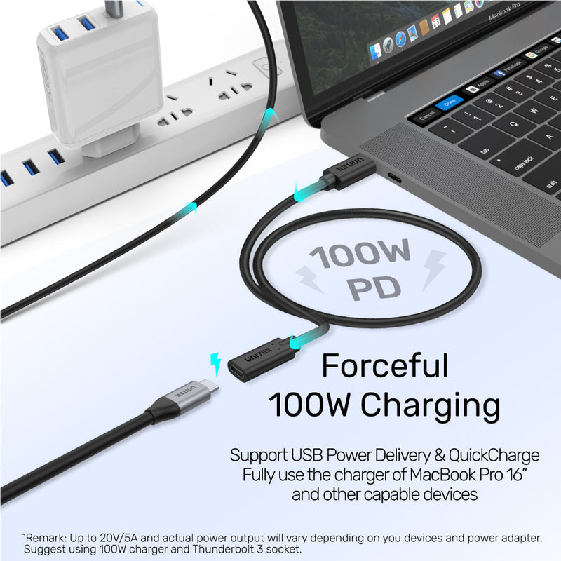 Unitek USB-C Extension Cable with 4K@60Hz, 100W Power Delivery and 10Gbps Data (USB 3.2 Gen2)
